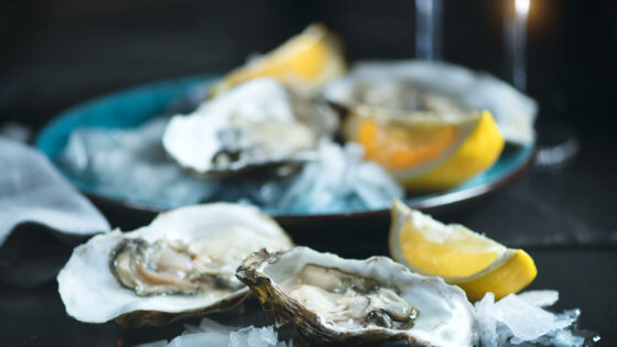 Oysters and lemon in a plate