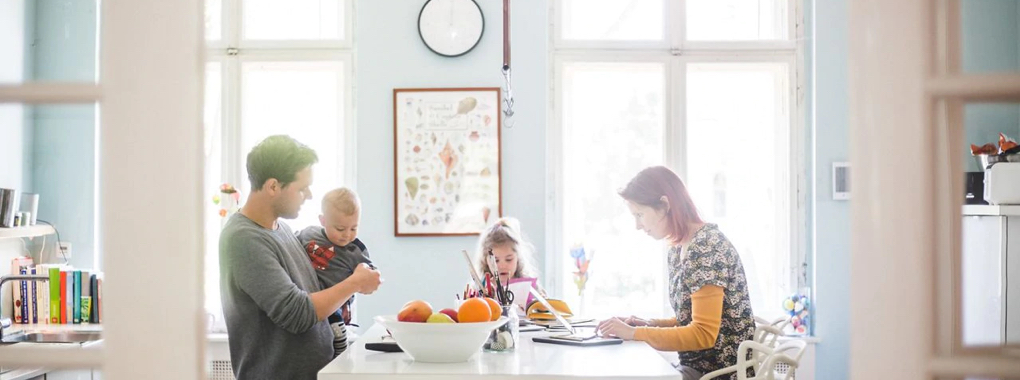 Family sitting in the living room