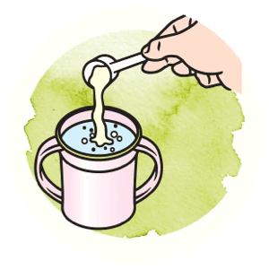 Icon showing how to scoop the powder in the cup